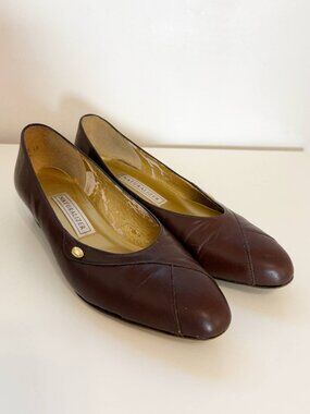 Naturalizer - Vintage Brown Leather Low Wedge Pumps - Women's Size 8